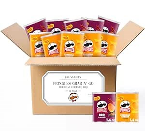 Pringles Potato Crisps Chips, Kids Lunch Snacks, Grab N' Go - Cheddar Cheese & BBQ (12 Cans)
