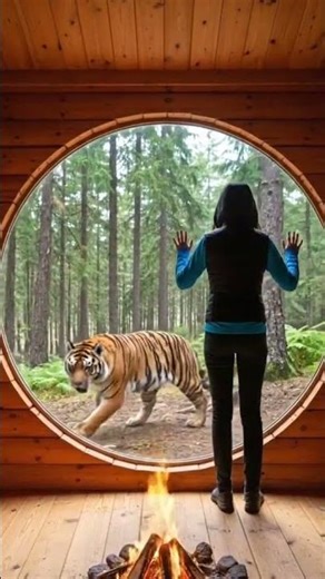 A Suspended logTreehouse Built between Two Tress, Complete with a rope ladder.