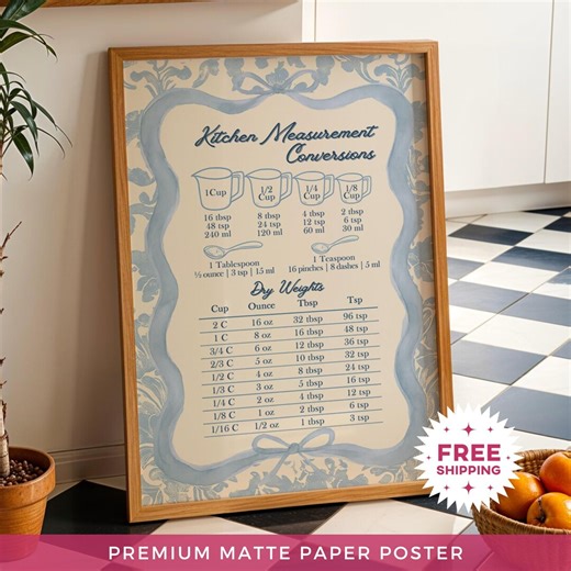 Tableau de conversion de cuisine Décoration murale Guide de mesure de cuisson uvre d'art sans cadre - Etsy France