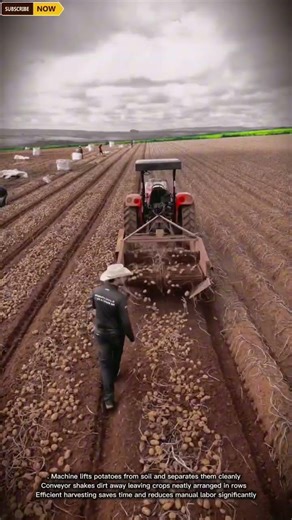 Potato Harvester Machine Lifts and Sorts Crops Across Field Rows