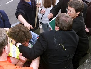 John Prescott punches egg-throwing protester in the face