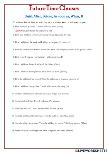 Future time clauses interactive exercise for PRE-INTER