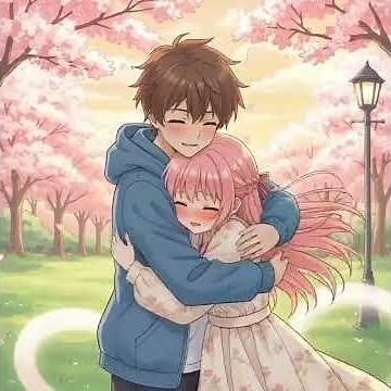 Sweet Anime Couple Love Moment – Sakura Romance Hug Scene