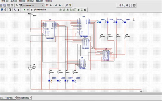 Multisim - [四路彩灯显示系统]课程设计