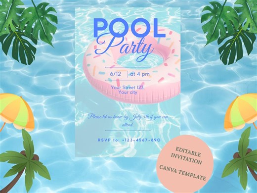 Pool Party Invitation Template – Summer Birthday Invite Any Age – Printable & Mobile Phone Invite – Editable Digital Download - Etsy