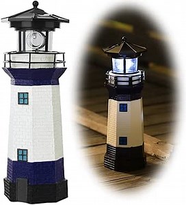 Solar Powered Lighthouse Decor,Solar Lighthouse with Rotating Beacon,360 Degree Rotating Lighthouse Decoration,Best Lighthouse Gifts for Children(Octagon Blue)