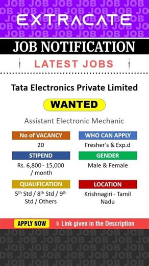 Tata Electronics Private Limited Job For Freshers | Assistant | Careers | 2025 | Job Vacancy Shorts