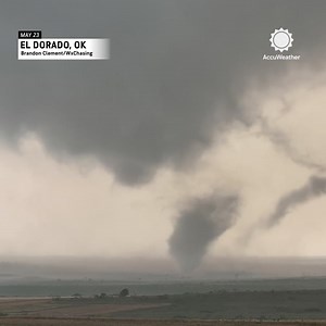 This impressive multi-vortex tornado spun across El Dorado, Oklahoma, Thursday night as the central U.S. experienced the 18th consecutive day of widespread severe weather. | AccuWeather
