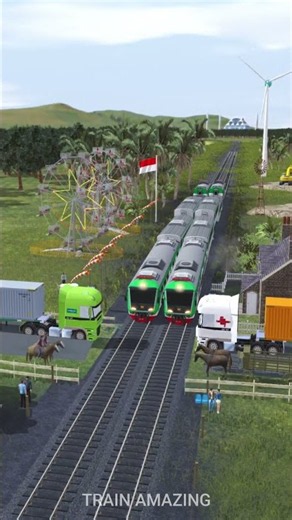 2 Kereta Api Inspeksi Hijau Melintasi Persilangan Truck Bertabrakan #highspeedtrain #railway #train