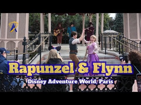 Rapunzel and Flynn Rider Dance in the Tangled Garden at Disney Adventure World, Disneyland Paris