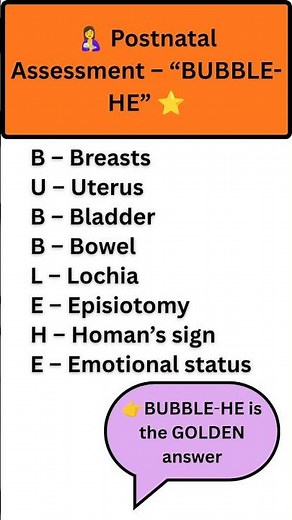 🤱 Postnatal Assessment Made Easy!⭐ BUBBLE-HE Mnemonic | Nursing Exam Gold 🩺📚 #nursingstudents