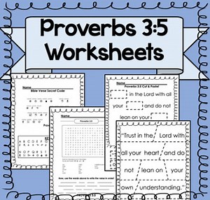 Proverbs 3:5 Bible Verse Sunday School Worksheet Set