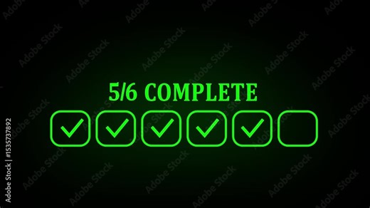 animated 6 step infographic process with green check mark. animation video on alpha channel(transparent) background.