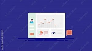 KPI data on dashboard, business statistics financial report social media analytics customer information on screen interface video animation.