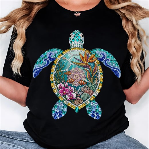 Sea Turtle Png, Ocean Turtle Png, Rhinestone Summer Tropical Hibiscus Ocean Png, Underwater Coral Reef Png, Sublimation (digital Download) - Etsy