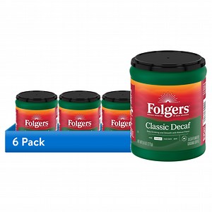 (6 pack) Folgers Decaf Coffee, Ground Coffee, Classic Medium Roast, 9.6 oz Canister
