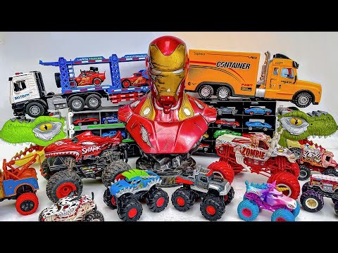 Latest Monster Jam Madness & Big Dinosaur Truck Toy Car Collection: Iron Man, McQueen, Optimus Prime