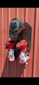 The MC Metalworks Helmet and Boot Holder!! Click the link on our link tree and copy code “nwmoto10” to apply it at checkout for your discount! Great way to dry your boots (and helmet?) after a good cleaning. | Northwest Moto Garage