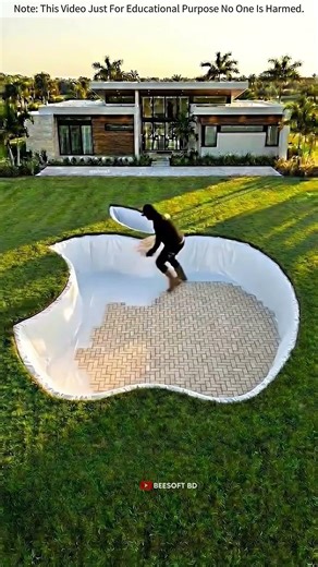 আইফোন লোগোর আকারে তৈরি সুইমিং পুল — Creative Build #shorts