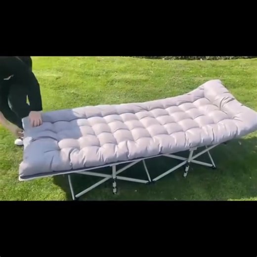 Relax anywhere with this 75-inch foldable camping bed! Comes with a detachable mattress, side bags, and a sturdy metal frame—perfect for camping, the beach, or poolside relaxation! 🛏️✨ | Shopping Us