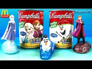 2019 McDonald's Disney Frozen 2 Happy Meal Toys Vs Campbell's Soup 2 Cans Set Elsa Anna Collection