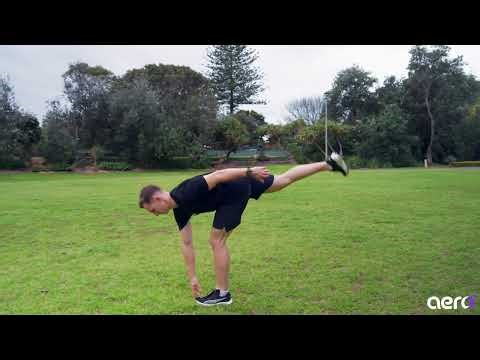 TrainAero: Dynamic Single Leg Walking Toe Touch