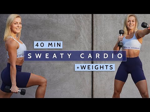 40 MIN CARDIO W. LIGHT WEIGHTS - FULL BODY HIIT | Super Sweaty & Fun | No Repeat | Mood Booster