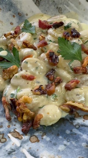 Gnocchi with Gorgonzola, guanciale and walnuts
