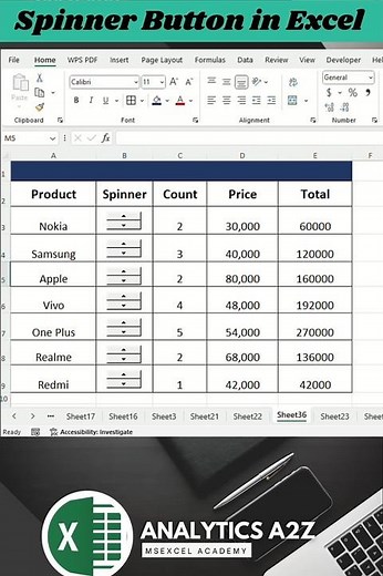 How to Use Spinner Button in Excel.🤯Step-by-Step Tutorial #excel_analyticsa2z