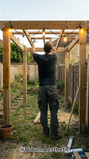 We Hand-Built Every Inch of This Glowing Pergola 🌟 #Woodworking #DIY #Satisfying