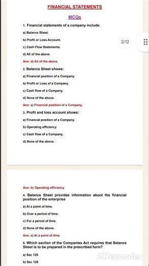 FINANCIAL STATEMENTS MCQs PART 1