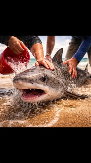 Shark Rescue: Crew Saves a Spotted Shark Stranded on Shore