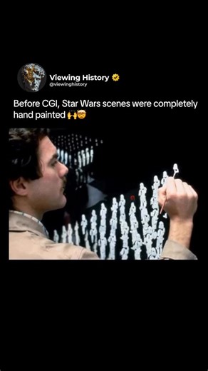 @viewinghistory on Instagram: "Long before digital effects took over filmmaking, the original Star Wars relied on enormous hand-painted matte backgrounds to create distant planets, massive hangars, and futuristic skylines. Artists painted these worlds in incredible detail, then combined them with live-action footage so the scenes felt vast and cinematic. Many of the saga’s most iconic settings weren’t digital creations at all—they were giant paintings placed behind the actors, proving just how f