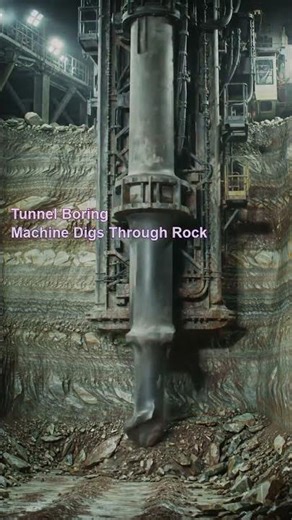 Tunnel Boring Machine Digs Through Rock