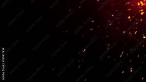 Flying Fire Sparks: Dynamic Embers Footage Against Black Background with Firestorm Texture and Bokeh Lights. Close-up of Burning Bonfire Flames.