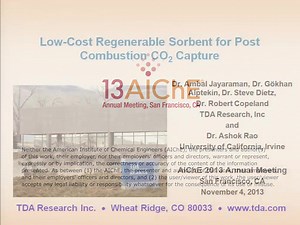 A Low Cost, High Capacity Regenerable Sorbent for Post Combustion CO2 Capture