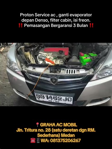 Proton Service ac , ganti evaporator depan Denso, filter cabin, isi freon. ‼️ Pemasangan Bergaransi 3 Bulan ‼️ AC MOBIL ANDA BERMASALAH GRAHA AC MOBIL SOLUSINYA 🔧🥶🚘 SPECIALIST AC MOBIL DAN DINAMO CAS & STATER ------------------------------------------------------------------------ • SERVICE AC MOBIL MEDAN Menangani segala keluhan AC Mobil, Dinamo CAS, Stater, Power steering, Power Window 🔧 Service AC Mobil 🔧Flushing AC Mobil 🔧Isi Freon dan Oli Compressor 🔧 Pemasangan Baru / Second Ex-Japa