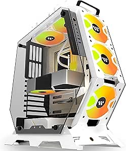 KEDIERS PC Case C570 ATX Mid Tower Tempered Glass Gaming Computer Open Frame Case with 5 PWM ARGB Fans,White