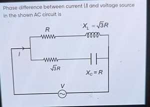 Phase difference between current ( / ) and voltage source in th... | Filo