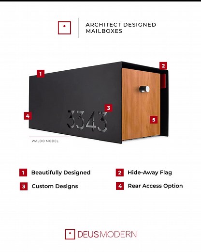 2.1K views | Deus Modern Mailboxes are custom built with laser cut numbers and marine-grade materials for an undeniable curb appeal. Locking & Front/Rear Accessibility options are available too. Shop today and upgrade your home's curb appeal.  deusmodern.com/collections/mailboxes-custom | Deus Modern | Facebook
