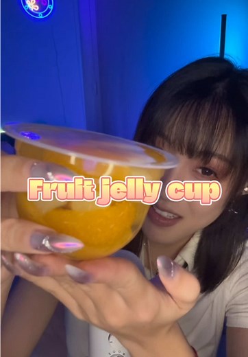 Fruit jelly cup 🍊🍑🍍 super hard to pick up with a tiny spoon 😭 #asmrjelly #jellycup