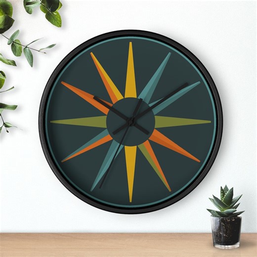 Mid Century Starburst Wall Clock Atomic Retro Modern Dark Teal Decor - Etsy
