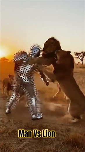 Man Vs Lion 🦁 fight 💪 #funny #youtube #youtubeshort #animals #lions