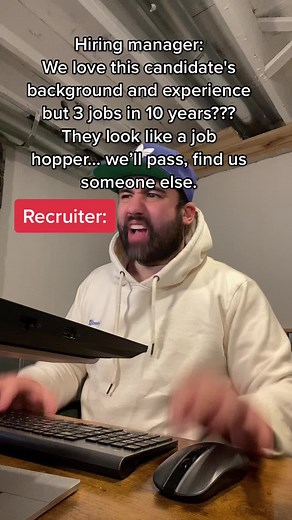 I've heard people say this in the past... Although, I'd say if you have new job every 2-3 years you'll probably be fine. #recruiterlife #recruitment #recruitertok #hiringmanager #jobhopper #corporatehumor