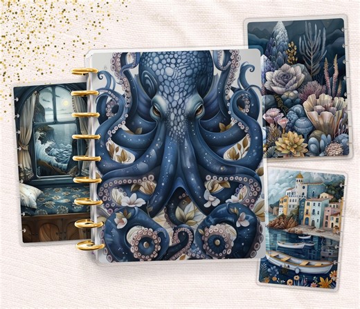 Laminated Planner Cover Set | Discbound | Happy Planner and TUL | Fantasy Octopus Ocean Illustration - Etsy UK