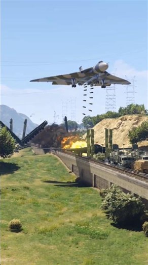 Fighter Jet Unleashes Millions of Bombs on Navy Vehicle Convoy Crossing Military Bridge Gtav