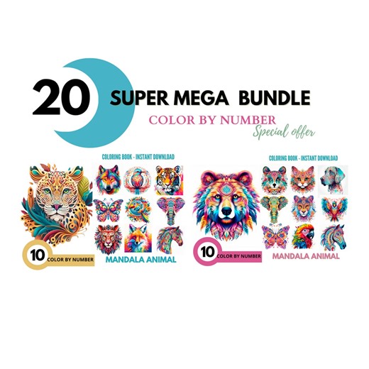 Bundle 20 Animal Mandala Color by Number Pages, Adult for Procreate App (digital Download) 487 - Etsy