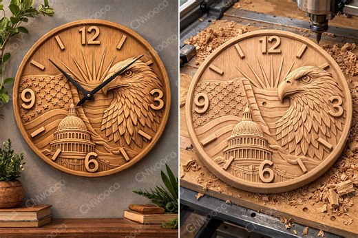 Eagle Wall Clock CNC File, Patriotic Wood Carving STL, American Flag Relief, Round Clock CNC Pattern, 3D Carving Model - Etsy