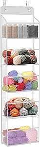 Univivi Door Hanging Yarn Storage Organizer, Knitting and Crochet Organizer Yarn Ball Storage with 5 Clear Plastic Pockets & 2 Big Metal Hooks for Knitting Needles, Crochet Hooks, Yarn Balls, UN0826
