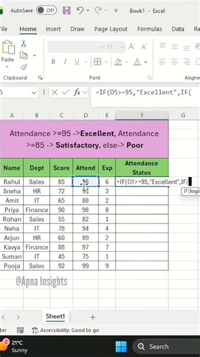 Nested IF made simple. Solve multiple conditions fast 🔥 #Excel #NestedIF #ExcelTips
